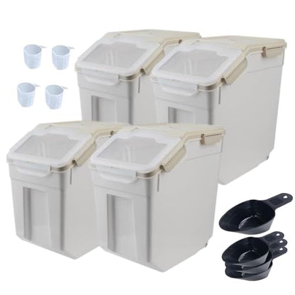 Large Flour Storage Container Bin 25lb,4 Pack Airtight Rice Storage Containers with Wheels Seal Locking Lid BPA Free with Measuring Cup,Scoop for Flour, Rice, Grain, Dry Food - Grey - color: 4Pcs 25LB Grey