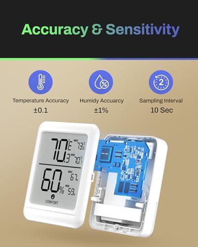 BN-LINK Digital Hygrometer Indoor Room Thermometer, Accurate Temperature and Humidity Meter with Large LCD Monitor for Home, Bedroom, Terrarium, Incubator, Greenhouse, 2 Pack - size: 2 Pack