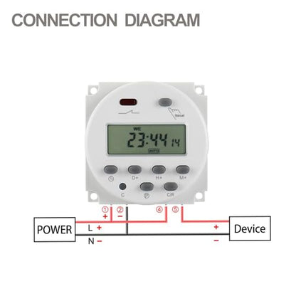 Baomain Time Switch Relay with 4 x Terminal Cable,Digital LCD Programmable Timer,12V DC/AC Input,200-250V 16A Output,28 Programs Daily/Weekly Schedule,CN101A for Lighting and Equipment Control - size: Timer with Terminal Cable