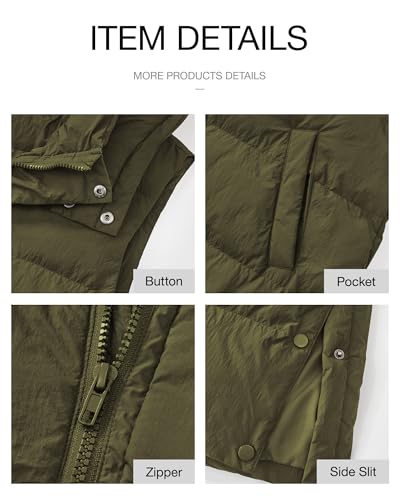 BTFBM Long Puffer Vest Women Quilted Hooded Button Down Zip Up Sleeveless Vests Outerwear Padded Jacket Fall Winter Coat - color: Army Green, size: XX-Large