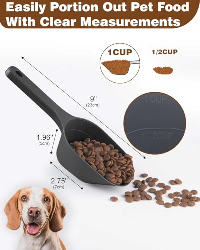 2PACK Dog-Cat Food-Scoop Measuring-Cup,1 Cup Capacity Versatile Plastic Pet Food Scoop with Measuring Lines 1 Cup and 1/2 Cup for Precise Portion Control (2 Black) - color: Black