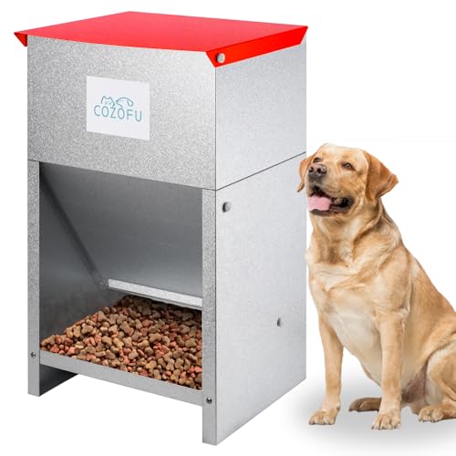 Dog Feeder - Galvanized Metal Pet Food Station for Indoor & Outdoor Use - Automatic Gravity-Fed Dispenser Suitable for Small, Medium, and Large Dog Breeds - Capacity: 50 Pounds of Dry Kibble - color: Deep Red(50LB)(Feeder)