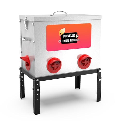 40 lb Metal Chicken Feeder with Adjustable Height Stand - Automatic Gravity Poultry Feeder No Waste - Rat Proof Galvanized Large Chicken Feed Container for Outdoor Chickens Ducks & Geese
