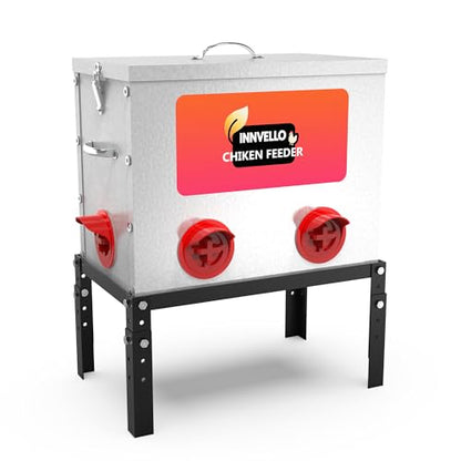 40 lb Metal Chicken Feeder with Adjustable Height Stand - Automatic Gravity Poultry Feeder No Waste - Rat Proof Galvanized Large Chicken Feed Container for Outdoor Chickens Ducks & Geese