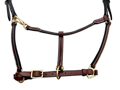 Leaders Handmade Leather Horse Halter - Heavy Duty Everyday Turnout Halter, 3/4" Wide Naturally Vegetable Tanned Leather, Solid Brass Hardware, Hand & Machine Stitched - size: Cob