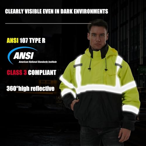 SKSAFETY 3-in-1 High Visibility Winter Bomber Jackets Zip Out Fleece Liner Reflective Safety Coats for men Waterproof ANSI/ISEA Class 3(Lime S) - color: Lime, size: Small