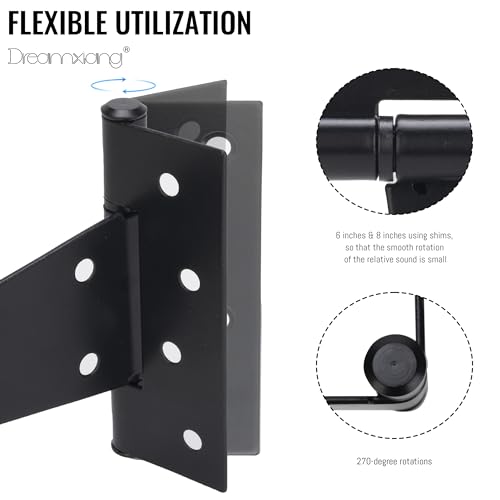 6 Inch T-Strap Gate Hinges, Heavy Duty Shed Barn Door Hinges, Black Tee Hinges for Wooden Fence, Yard Gate, Wrought Hardware Iron Rustproof (2 Pack) - size: 6 Inch