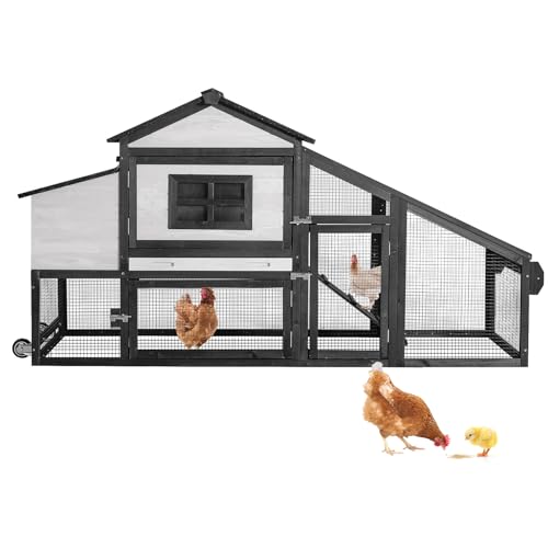 Mobile Chicken Coop for 2-4 Chickens with Wheels, Outdoor Hen House with Leak-Proof Tray, UV-Resistant Roof & Nesting Box for Chickens, Ducks, Rabbits (Black) - color: Black