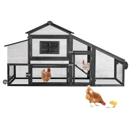Mobile Chicken Coop for 2-4 Chickens with Wheels, Outdoor Hen House with Leak-Proof Tray, UV-Resistant Roof & Nesting Box for Chickens, Ducks, Rabbits (Black) - color: Black