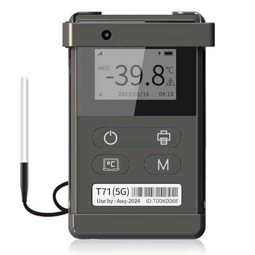 Frigga T71 4G/5G Reusable Real-Time Temperature Data Logger with External Sensor Remote Temperature Monitor Digital Refrigerator Thermometer Rechargeable 24/7 Monitoring & Instant Alerts - color: T71
