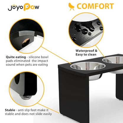 Elevated Dog Bowls, Bamboo Raised Dog Bowl for Large Dogs, with 2 Stainless Steel Bowls (13'' Tall-68oz Bowl, Black) - color: Black, size: X Large: 13'' Tall-68 oz Bowl