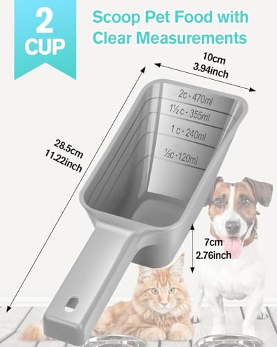 2 Cup Dog Food Scoop(2 Pack), Plastic Pet Food Scoop with Measuring Lines for Accurate Pet Food Portions,Dishwasher Safe (Blue and Grey) - color: Blue and Grey