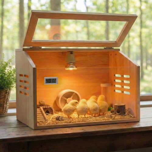 Brooder Box for Chicks Thick Wooden Chicken Brooder Box with Pre-Drilled Holes, Heating Lamp & Thermometer Included, Suitable for Chicks, Ducks, Quails, Hamsters & Small Animals 15.7 x 12 x 12 in - size: Small(15.7x12x12 in)