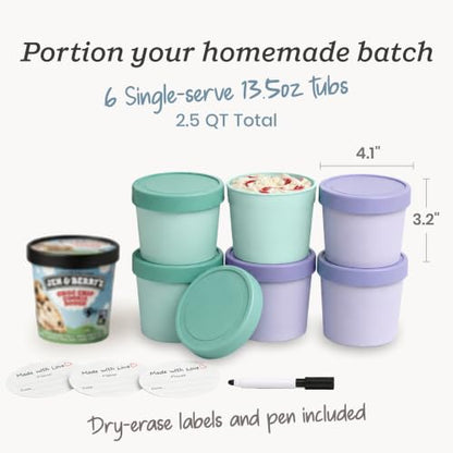 Starpack Freeze The Day Cute Small Ice Cream Freezer Containers (6-Pack, 13.5oz) - Single Serve with Silicone Lids - BPA-Free, Airtight, Reusable, Homemade Ice Cream, Frozen Yogurt, Lavender & Mint - color: Mint / Lavender, size: 6-Pack 13.5oz