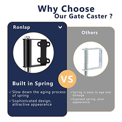 Ronlap Gate Caster Wheels Spring Loaded for Wooden Metal Tube Swing Fence Gates Heavy Duty Outdoor Farm Gate Roller, 250Lbs, Upgraded 5 Inches, 2 Pack - style: Upgraded 5 Inches Without Brake