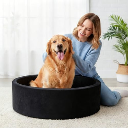 39 Inch Round Dog Bed Ball Pit, Indoor Playpen for Cats and Small Dogs, Dual Use Pet Play and Rest Area, Black (Balls Not Included) - color: Black