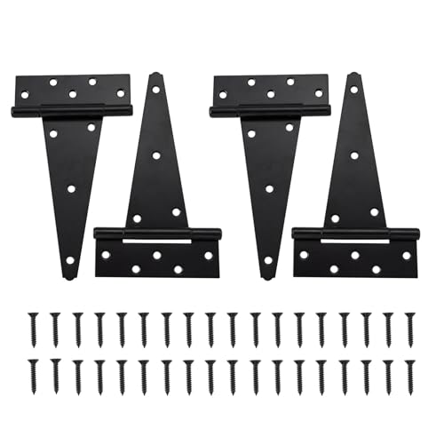 HOME MASTER HARDWARE 10 Inch Heavy Duty Gate Hinges for Wooden Fences, Shed Doors, Outdoor Barns-Black, 4 Pack with Screws - size: 10 in-4 Pack
