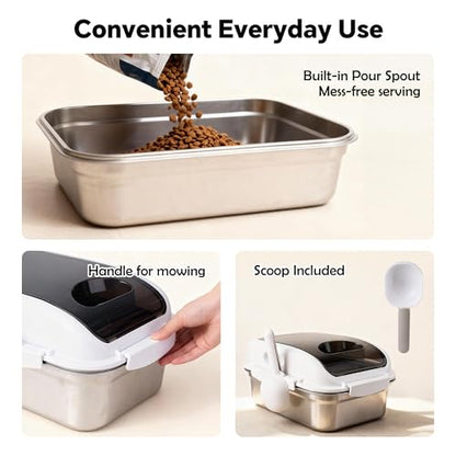 304 Stainless Steel Storage Container with Lid, Metal Storage Bin | Up To 14 Lbs, Mouse Proof, Ant-proof, Coming With Scoop, for Cat Bird Pet Dry Food Treats