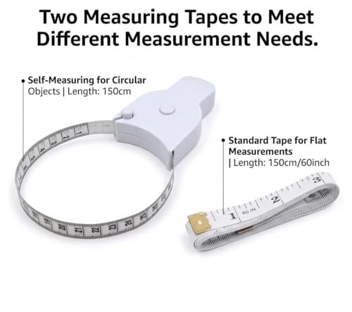 Body Measuring Tape Set, 60in/150cm, Automatic Retractable Tape Measure with Direct Reading, One-Hand Operation for Fitness Weight Loss, Waist, Bust, Hip Measurement, Sewing Tailoring Supplies