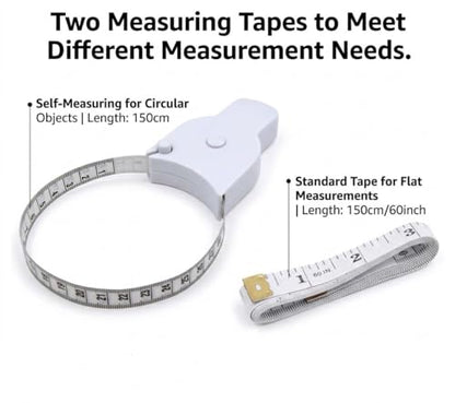 Body Measuring Tape Set, 60in/150cm, Automatic Retractable Tape Measure with Direct Reading, One-Hand Operation for Fitness Weight Loss, Waist, Bust, Hip Measurement, Sewing Tailoring Supplies
