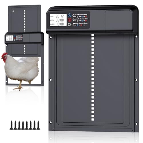 Automatic Chicken Coop Door, Electric Chicken Coop Door Battery Powered with Timer LCD Screen, Anti-Pinch Running Automatic Chicken Coop Door, Aluminum IPX4 Waterproof Auto Chicken Coop Door