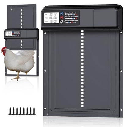 Automatic Chicken Coop Door, Electric Chicken Coop Door Battery Powered with Timer LCD Screen, Anti-Pinch Running Automatic Chicken Coop Door, Aluminum IPX4 Waterproof Auto Chicken Coop Door