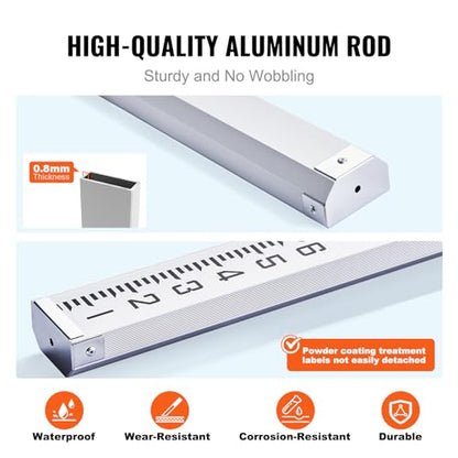 VEVOR Aluminum Grade 9-Feet 3 Sections Telescopic Measuring Rod, Double-Sided Scale 1/10ft Leveling Rod with Bubble Level & Carrying Bag for Houses, Walls, Floors - size: 9 FT-10ths