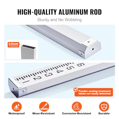 VEVOR Aluminum Grade 14-Feet 6 Sections Telescopic Measuring Rod, Double-Sided Scale 1/10 ft Leveling Rod with Bubble Level & Carrying Bag for Houses, Walls, Floors - size: 14 FT-10ths