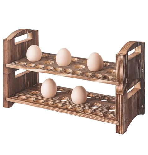 Wooden Egg Holder 2 Layer Rack Holders Countertop Stackable Quail Egg Sorter Storage Trays Organizer Display Stand Kitchen Rack Fits Duck, Turkey, Chicken Eggs,up to 36 Eggs, 2 Tier-Brown - color: Brown, size: 2-Tier