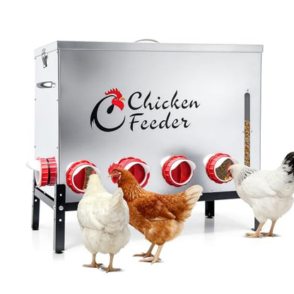 120LB Metal Chicken Feeder, Rat Proof Automatic Large Chicken Feeder with Visible Window &10 Ports, Galvanized No Waste Poultry Feeder for Chickens, Ducks, Geese - size: 120 LBS