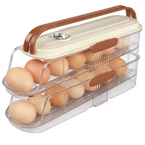 Egg Holder For Fridge, Clear Egg Organizer For Refrigerator With Lid And Handle, Automatic Rolling Eggs Holder For Fridge, Eggs Container For Counter Top, Kitchen, Outdoor (Single Column) - color: Single Column
