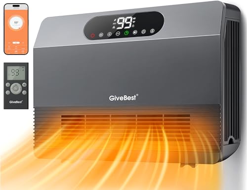 GiveBest Electric Wall Mounted Heater, Space Heaters for Indoor Use 1500W | Smart Heater with Adjustable Thermostat, Remote Control, Works with Alexa, 12H Timer Heat for Room Office Home Garage, Grey - color: Grey, size: Standard Plug