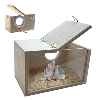 Parakeet Nesting Box Transparent Bird Nest Breeding Box with Perch | 7.87 X 4.72 X 4.72 inch Parrot Mating Box Wood Bird House Aviary for cage (S Horizontal Transparent+Wood) - style: S Horizontal Transparent+Wood