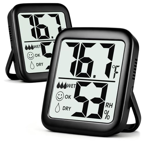 Antonki 2 Pack Room Thermometer for Home, Hygrometer Indoor Humidity Meter Gauge, Digital Temperature and Humidity Monitor Sensor for House, Terrarium, Incubator, Greenhouse - Battery Included - color: 2 Pcs * Classic Black ( 97%+ Choice )