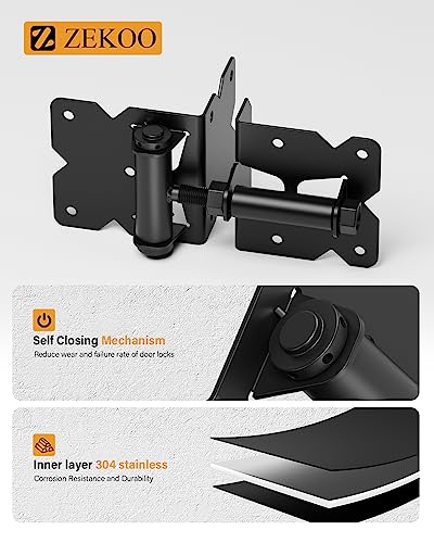 ZEKOO Stainless Steel Gate Hardware Kit, Self Closing Gate Hinges and Latch, Rust Proof, Use for Vinyl Fence Gate and Wood Fences Gate, Heavy Duty 2 Gate Latches 4 Gate Hinges (Black) - color: Black Two Set