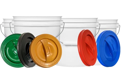 House Naturals Plastic bucket with screw on Lid - Food Grade 2 Gallon container - Made in USA (Pack of 5)