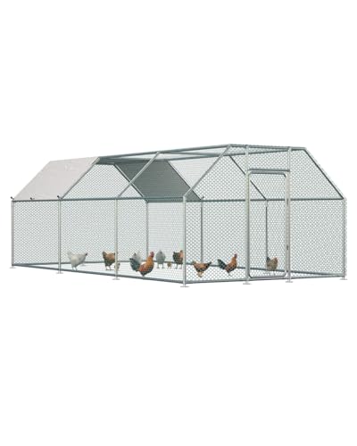 Esright Metal Chicken Coop Run, 20x10 Ft, Flat Roof | Rust-Resistant Galvanized Steel Tube with Wire Mesh, 420D Oxford Fabric Waterproof Cover