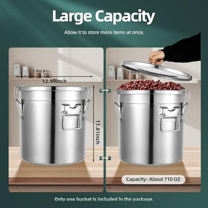 21L/5.5 Gal 304 Stainless Steel Airtight Container, Storage Bucket with Locking Lid, Bear & Rodent Proof for Dog Food, Bird Seed, Coffee, Flour, Water Storage