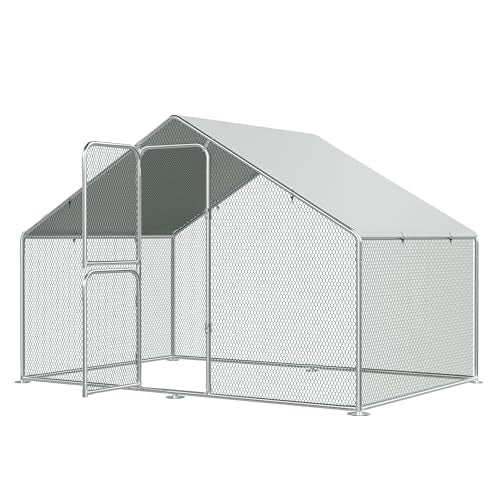 Chicken Coops Outdoor Walk-in Metal Chicken Runs for 6/10 Chickens with with Hardware Cloth Spire Roof Hen House with Security Lock, Poultry Cage Hen House for Yard Farm - color: Metallic, size: 157.0"L x 119.0"W x 79.0"H