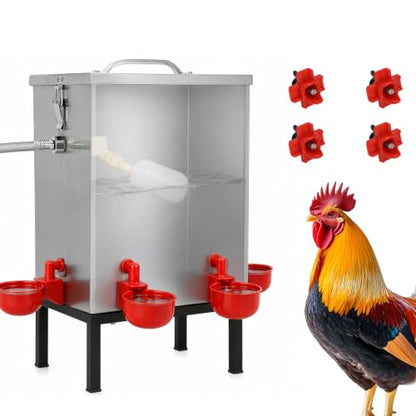 Automatic Chicken Waterer 3 Gallon, 304 Stainless Steel Poultry Waterer with Float Valve, No-Spill Metal Chicken Water Dispenser, Standing Chicken Watering System for Backyard Coop, Ducks & Small Farm