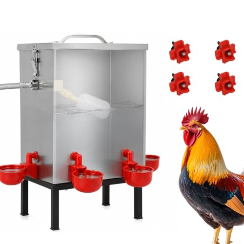 Automatic Chicken Waterer 3 Gallon, 304 Stainless Steel Poultry Waterer with Float Valve, No-Spill Metal Chicken Water Dispenser, Standing Chicken Watering System for Backyard Coop, Ducks & Small Farm