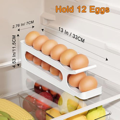 Sotfamily Egg Holder for Fridge, 2 Tiers, Egg Roller for Eggs 12 Count | Auto Rolling Egg Storage Organizer for Refrigerator, Slim Space Saving Container, Dispenser - size: 2 Tiers