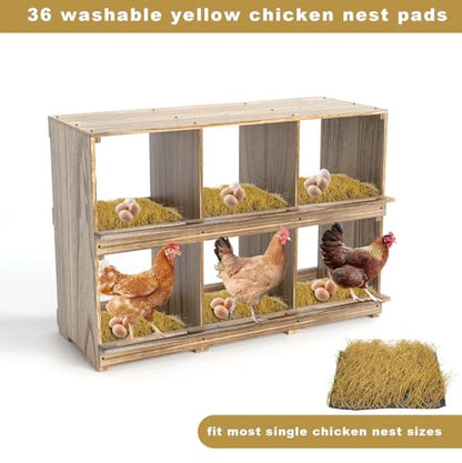 36 Pack Nesting Pads 12" × 12", Chicken Nesting Pads for Coop, Washable Artificial Straw Nesting Box for Laying Eggs for Hen Small Pets(Yellow)