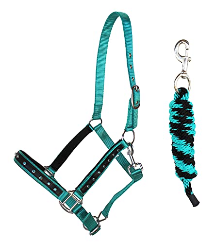 CHALLENGER Nylon Horse Tack Nylon Padded Adjustable Halter Rhinestones Lead Rope 606162