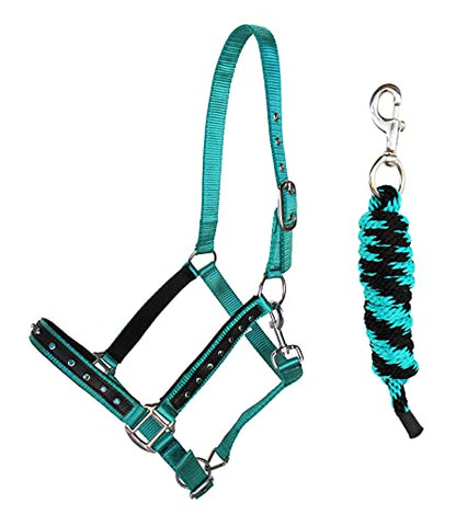 CHALLENGER Nylon Horse Tack Nylon Padded Adjustable Halter Rhinestones Lead Rope 606162