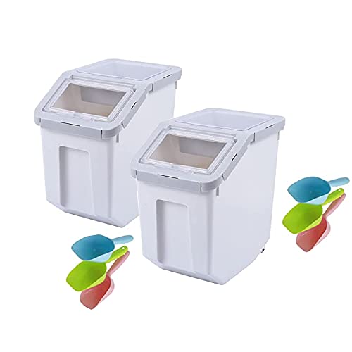 25LB/13L Airtight Flour Rice Grain Cereal Storage Container With Spoon & Measuring Cup & Handle, 2 Pack (Holds 50LBS) Pet Dog Cat Dry Food Bin, Easy to Move & Keep Food Fresh(400 oz)