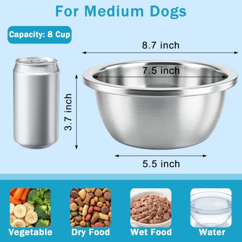 10 Pack Stainless Steel Dog Bowls, 8 Cup 64 OZ Metal Thickened Food and Water Dish, 8.7 Inch Ample Capacity & Dishwasher Safe Pet Feed Replacement Bowls for Small Medium Large Dogs Cats