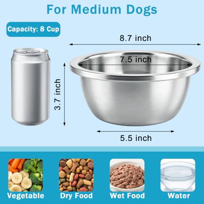 10 Pack Stainless Steel Dog Bowls, 8 Cup 64 OZ Metal Thickened Food and Water Dish, 8.7 Inch Ample Capacity & Dishwasher Safe Pet Feed Replacement Bowls for Small Medium Large Dogs Cats