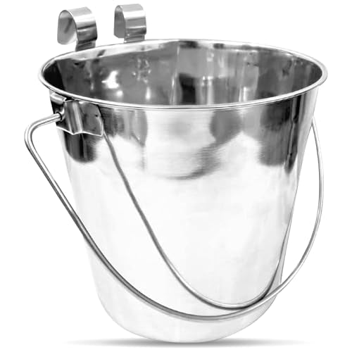 Half Gallon Stainless Steel Bucket - Heavy Duty Flat-Side Metal Bucket for Pets & Livestock Feeding - Rust Resistant Water Bucket with Hooks for Kennels, Cages, Crates & Fences - 2 Quart - size: 2 Quarts
