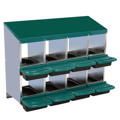 Chicken Nesting Boxes,8 Hole Metal Roll Away Eggs Laying Boxes with Ventilation Holes，Rustproof Plastic Tray & Keyhole Mounting, Cleanable Pull Out Nest Box for Hen & Duck, Green - color: Green, size: 8 holes
